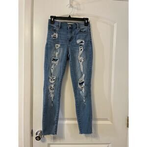 Pacsun Jeans Size 25 High Rise Ankle Jegging Raw Hem Distressed Trashed Grunge